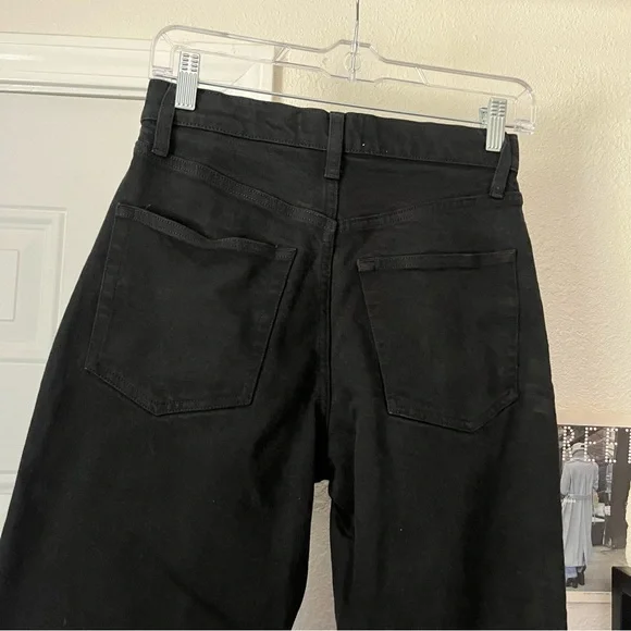 BUCK MASON black cotton denim high rise slim straight leg cropped jeans - Picture 3 of 5